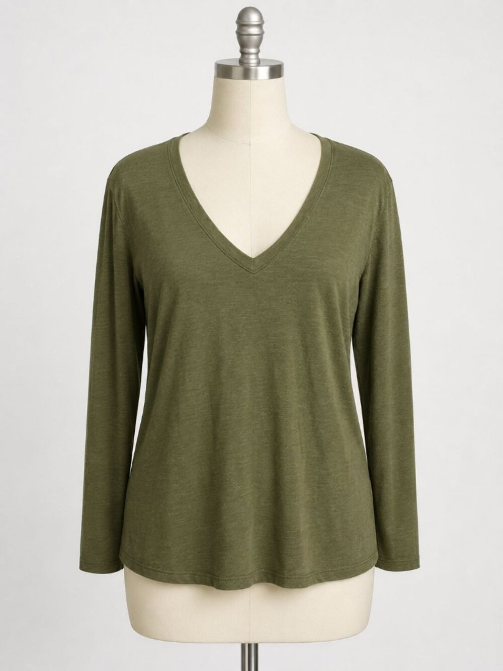 Universal Standard V Neck Long Sleeve Top Olive Green Cotton Modal L 22/24